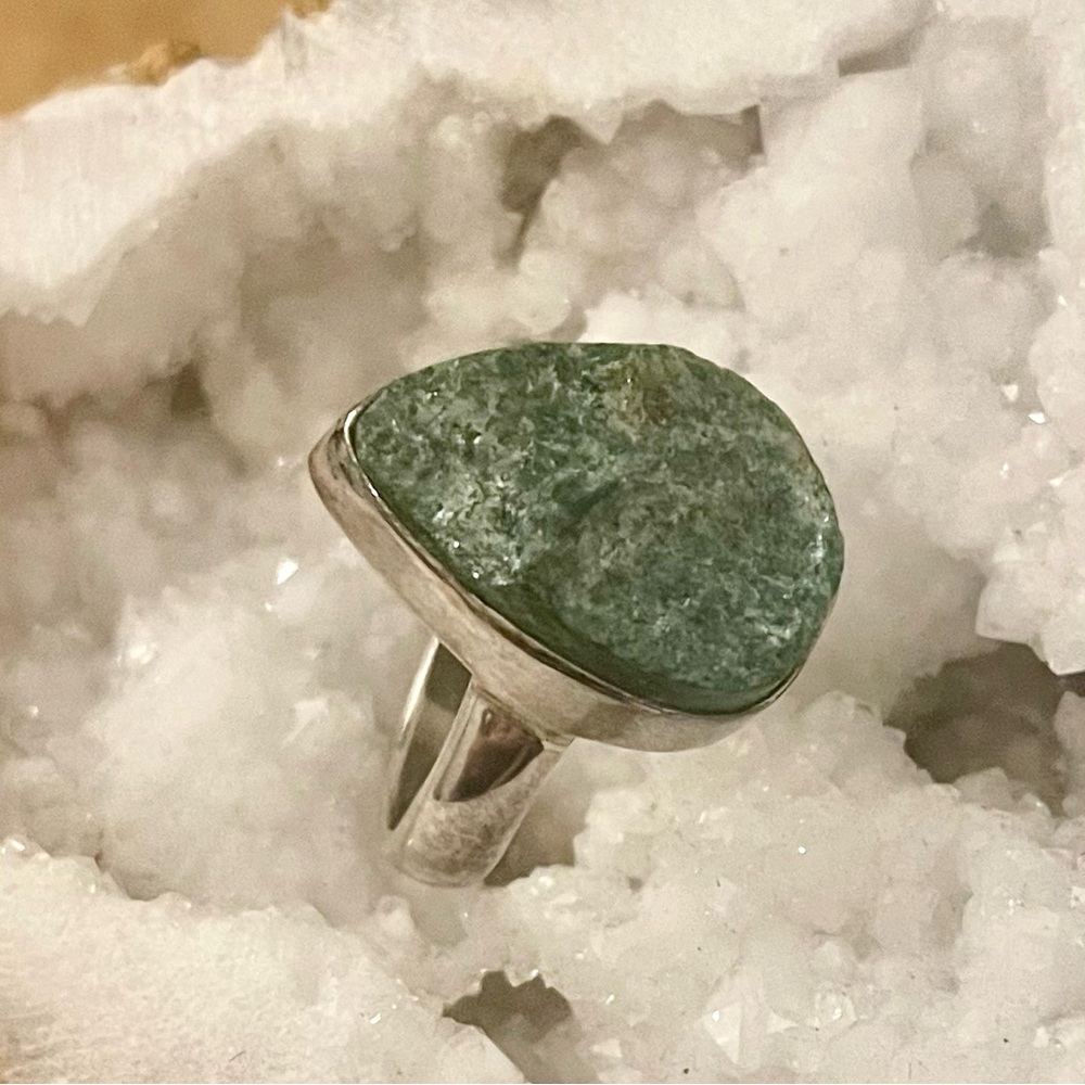 Green Moldavite Solid Sterling Silver Ring 925 Si… - image 4